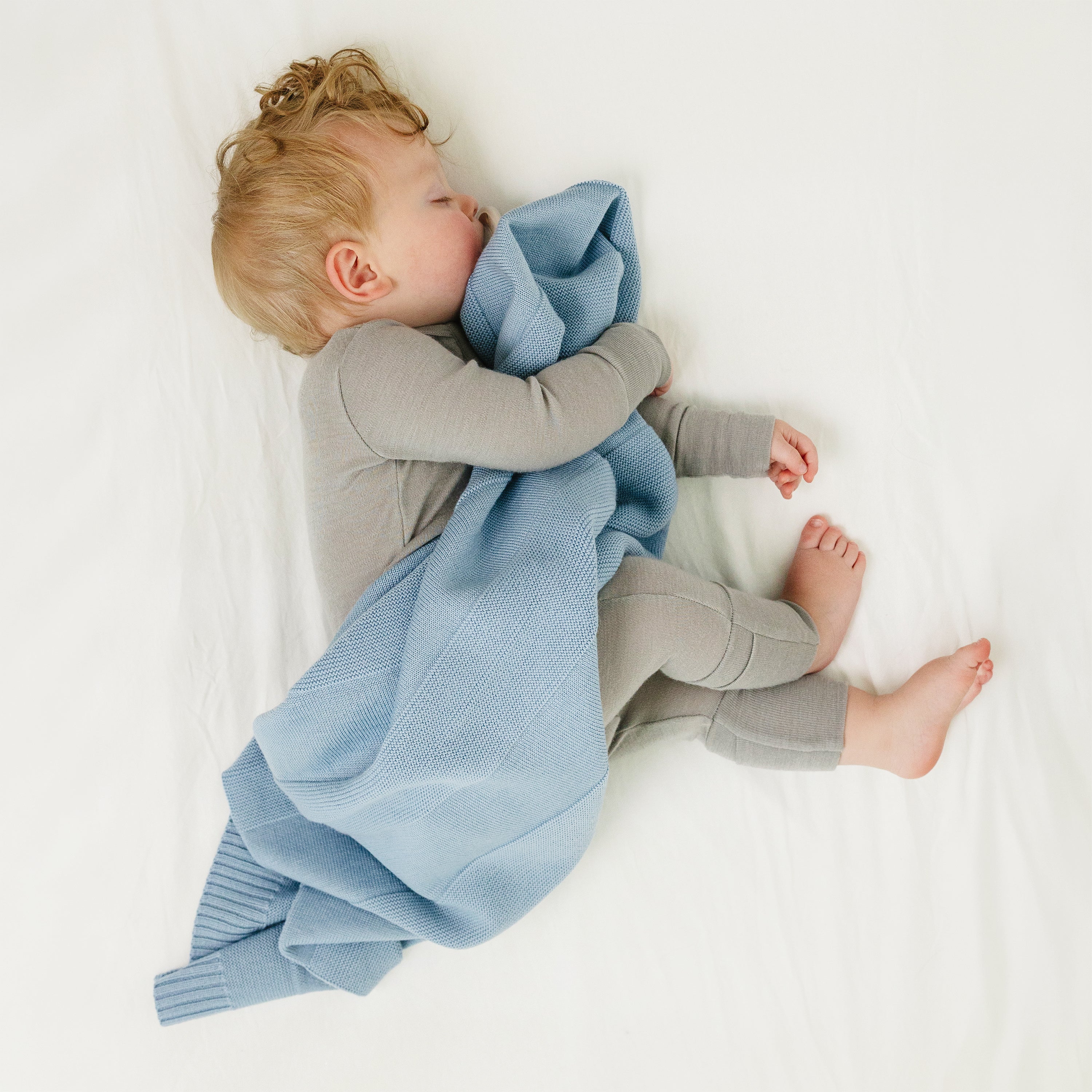 Alternative view of Knitted Baby Blanket, 100% Merino Wool, 31.5" x 40", Lullaby Blue