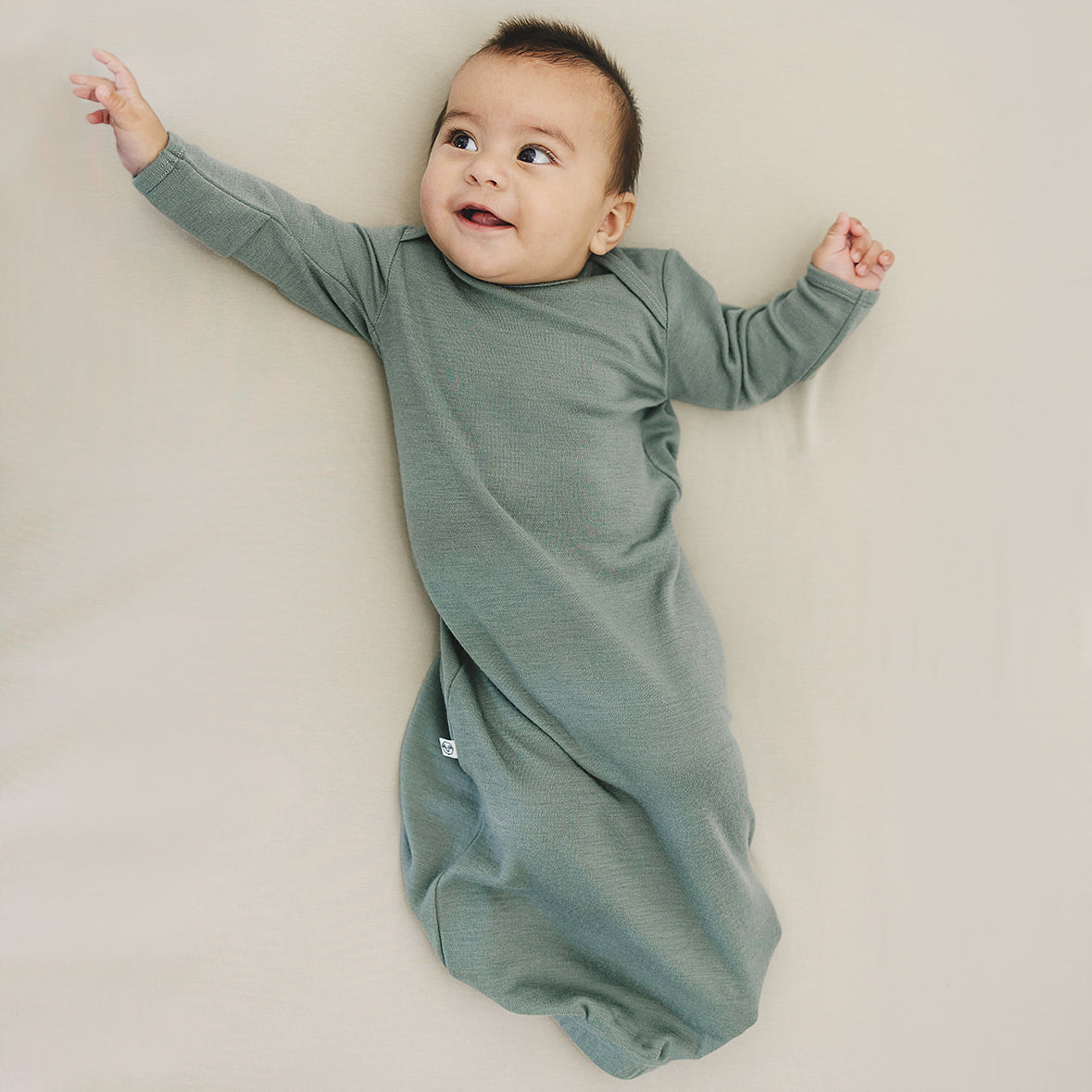Alternative view of Baby Gown, Merino Wool, 0-6 Months, Sage