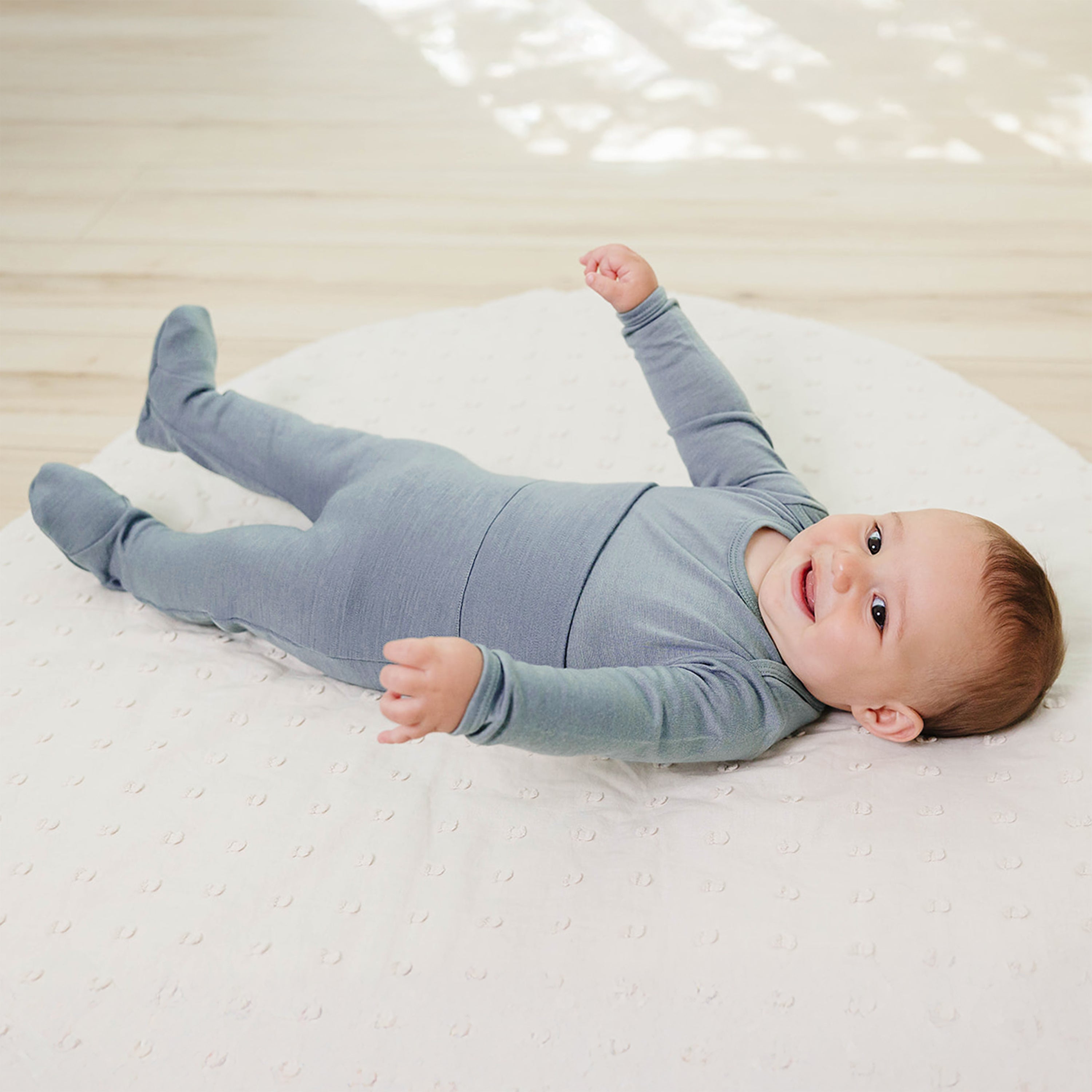 Alternative view of Baby Footed Pants, Merino Wool, Blue