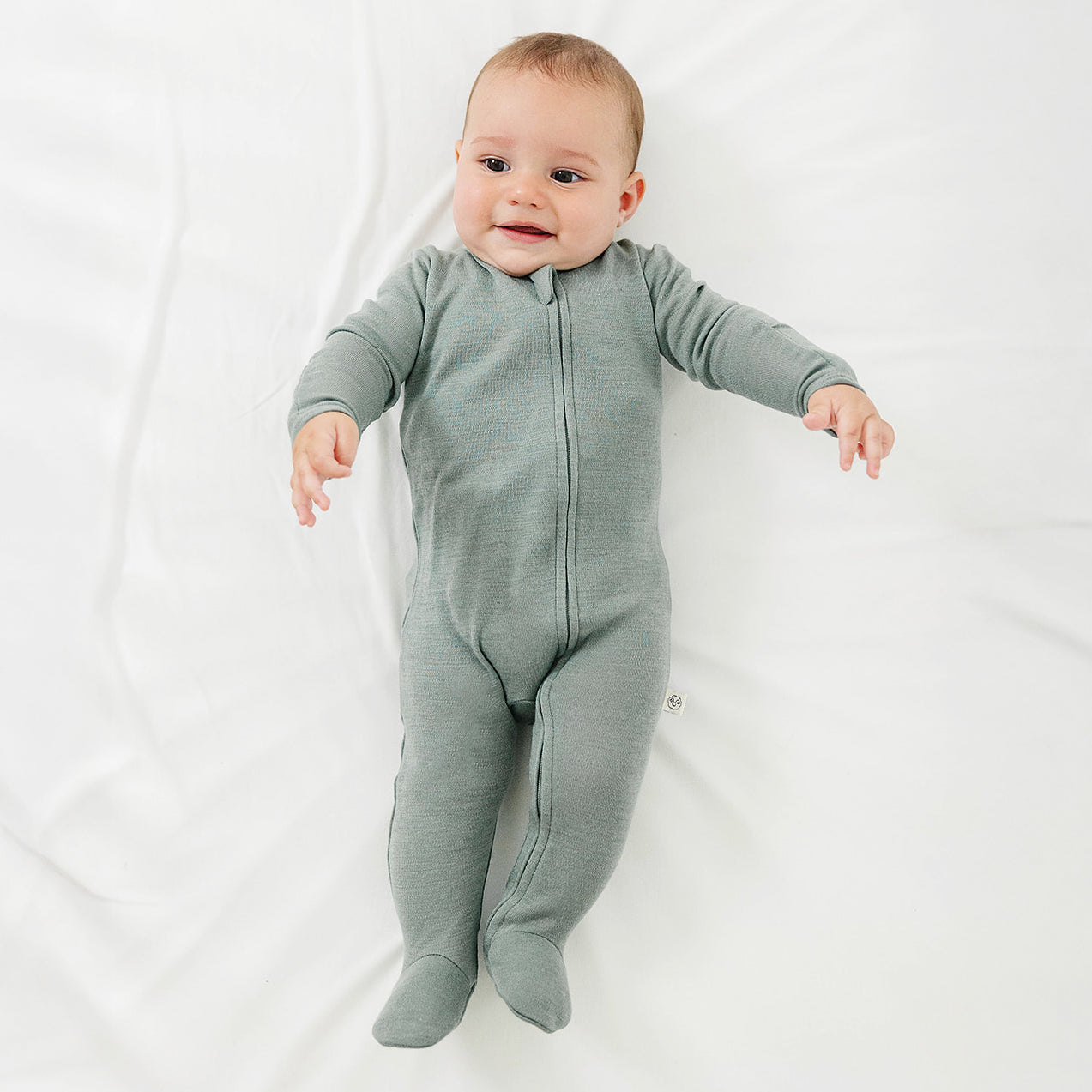Alternative view of Footie Pajamas, Merino Wool, Sage