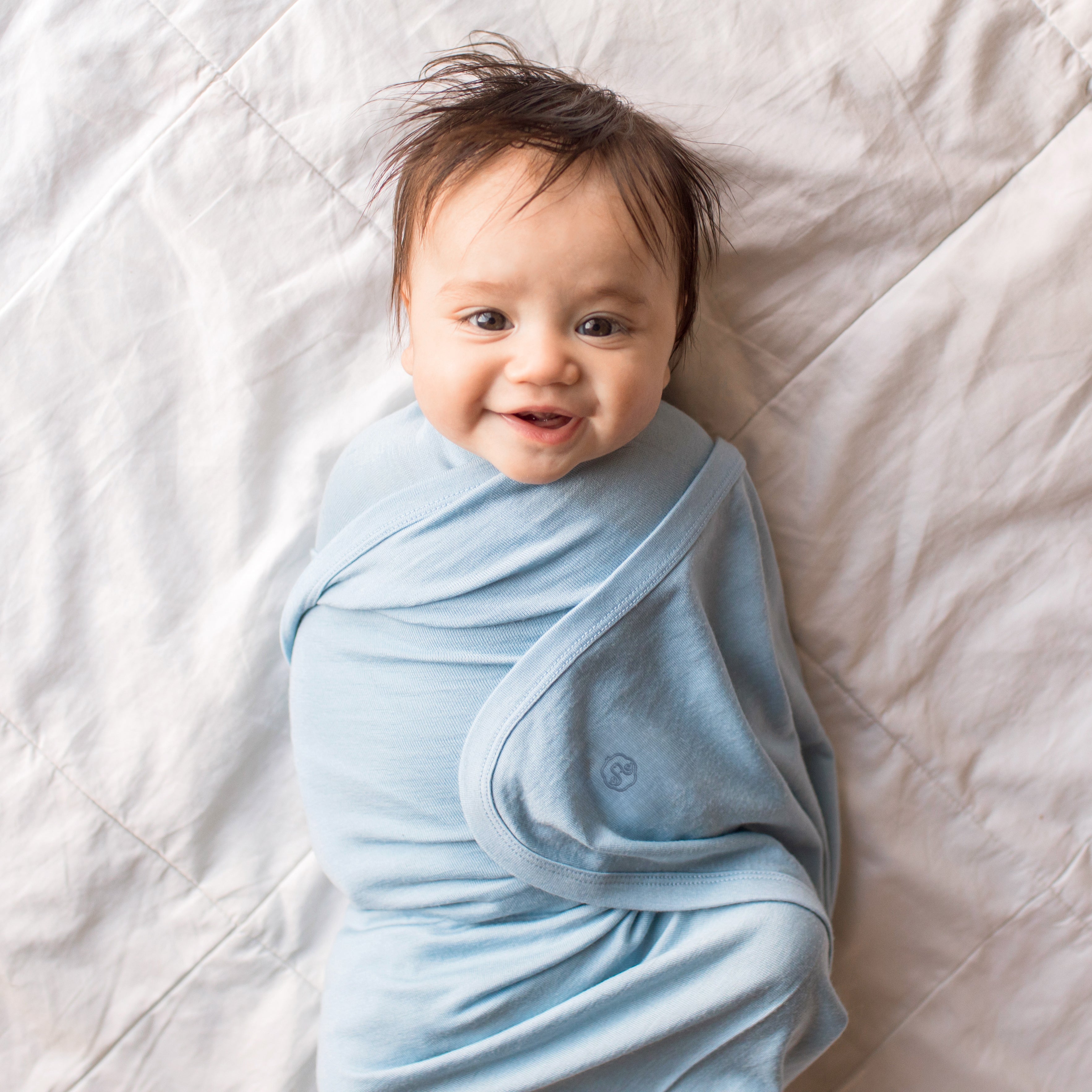 Alternative view of Swaddle Blanket, Merino Wool, Newborn to 3 Months, Blue