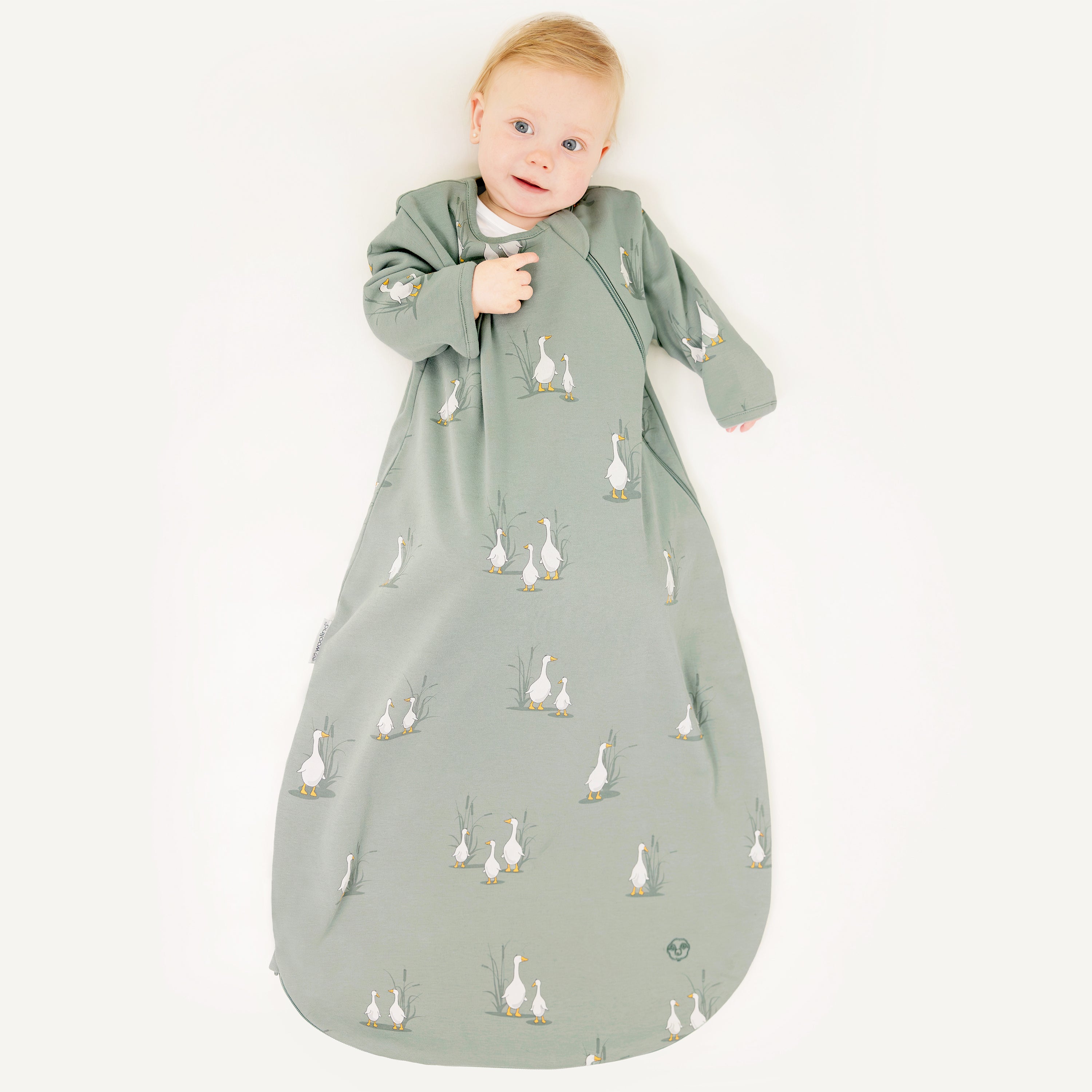 Alternative view of Slumber Sack, Baby Sleep Bag with Sleeves, Merino Wool & Organic Cotton, Goose