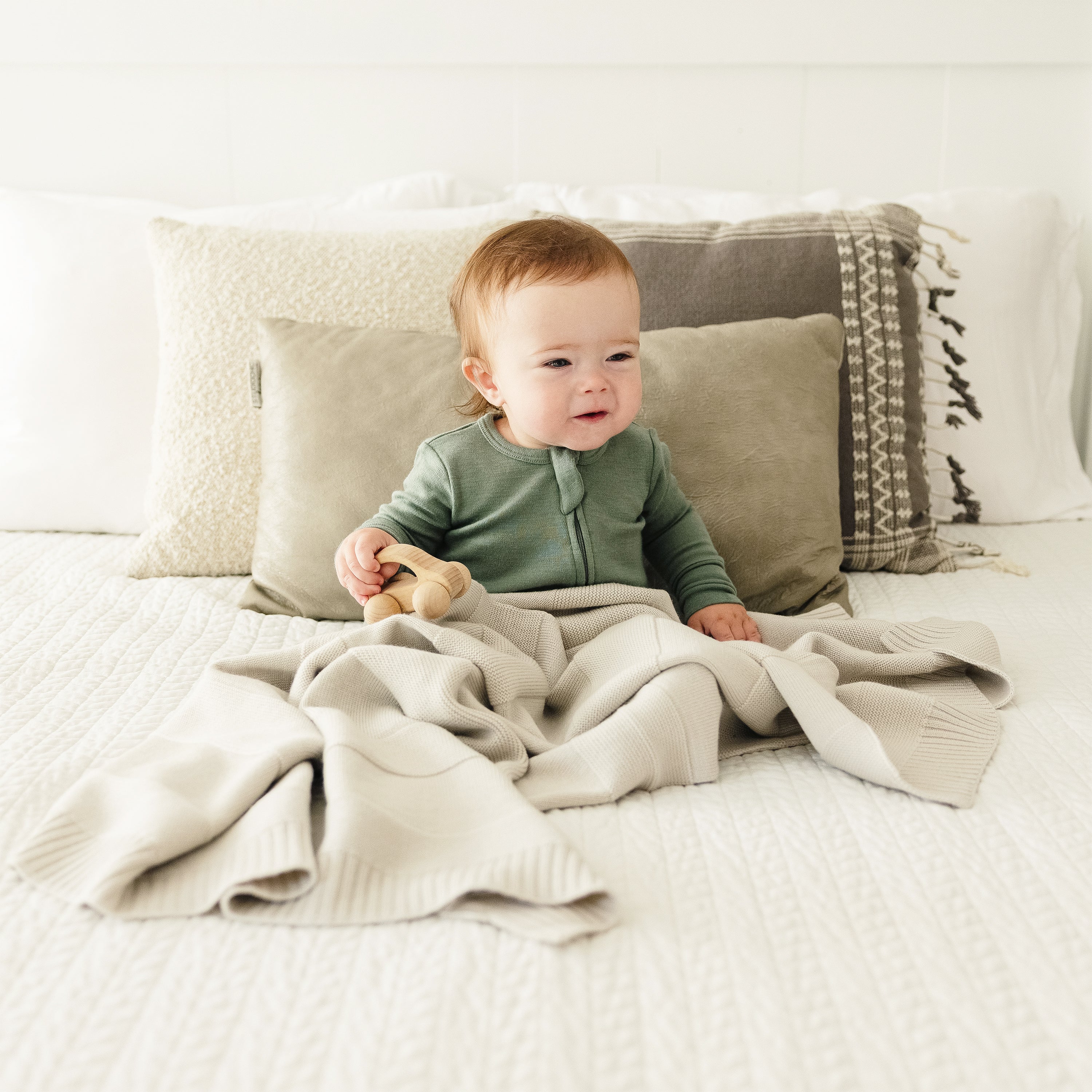 Alternative view of Knitted Baby Blanket, 100% Merino Wool, 31.5" x 40", Almond