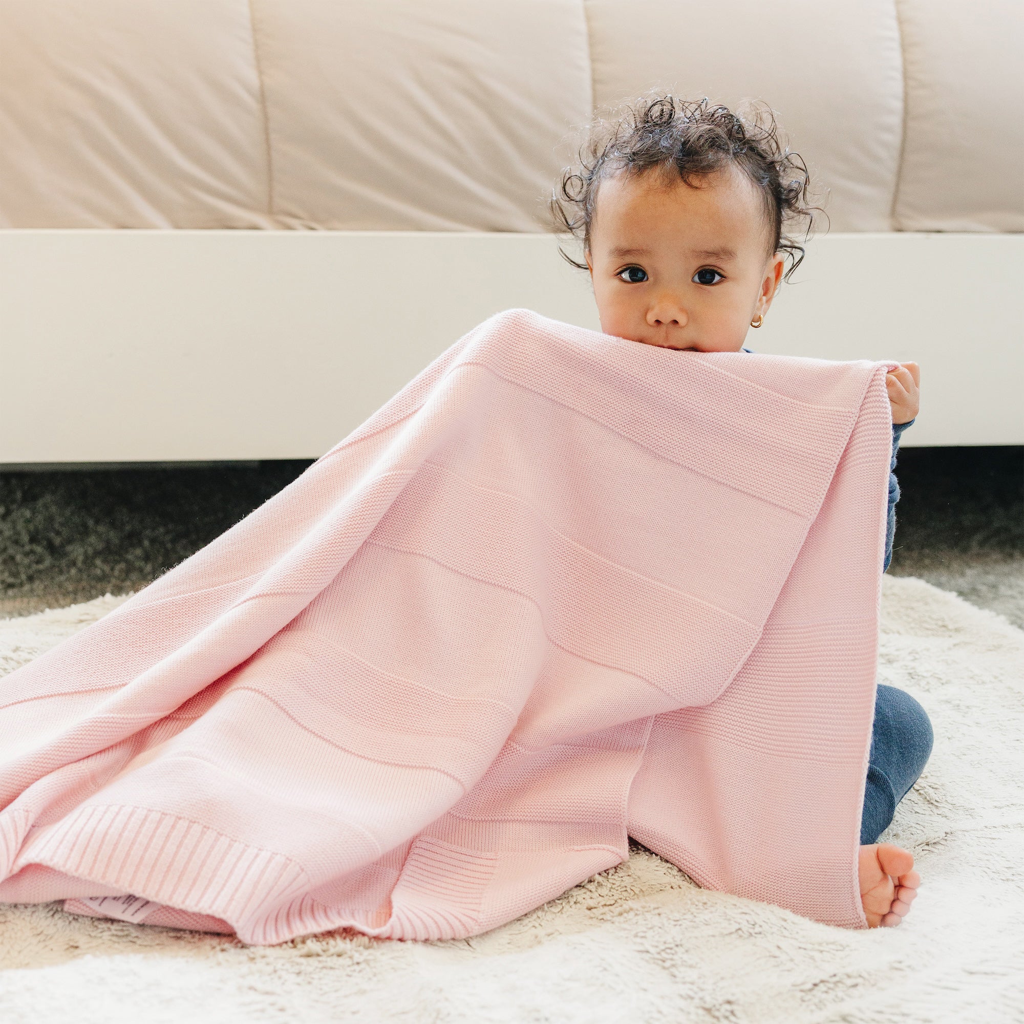Alternative view of Knitted Baby Blanket, 100% Merino Wool, 31.5" x 40", Crystal Pink