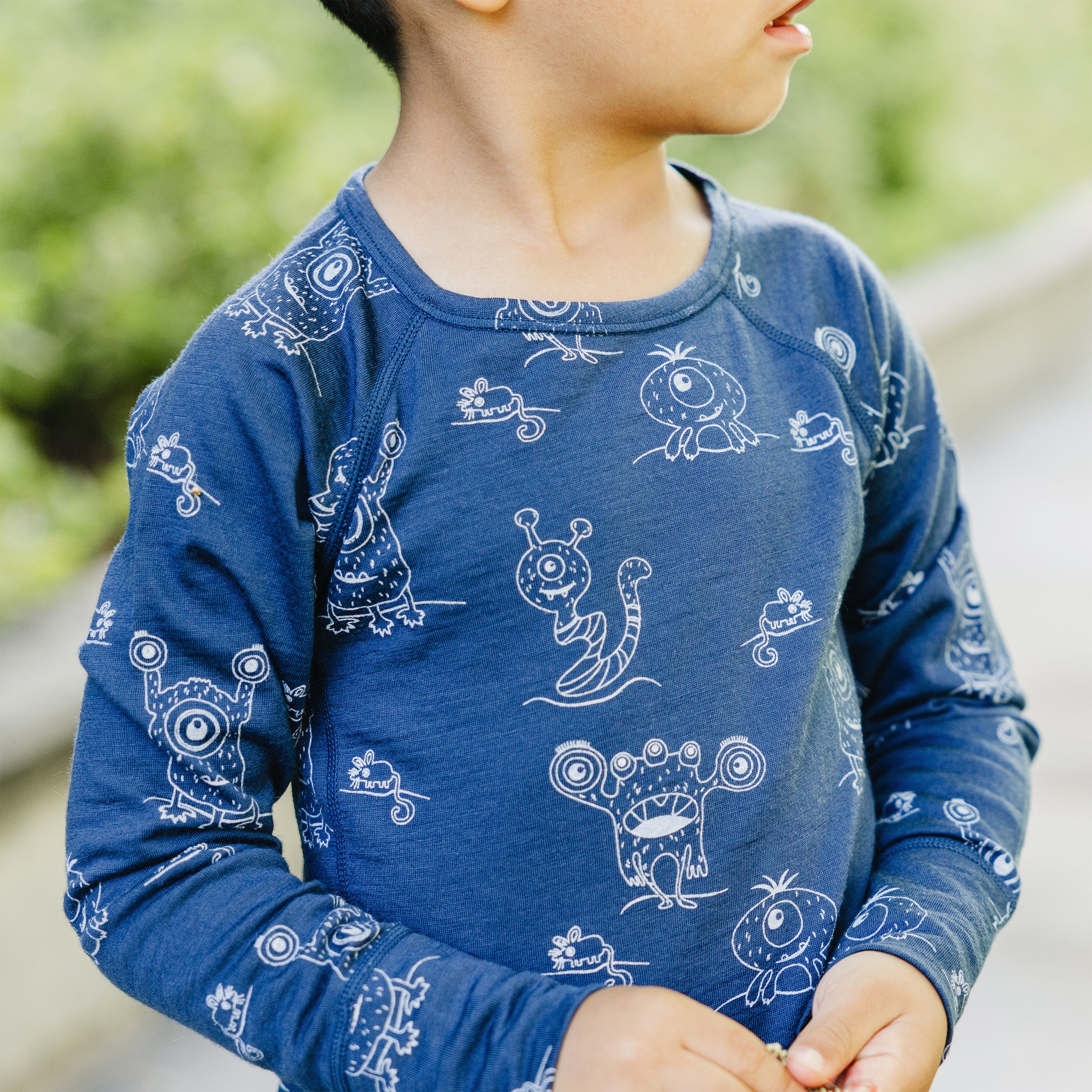 Kids Merino Wool Base Layer, Long Sleeve Top, Monster