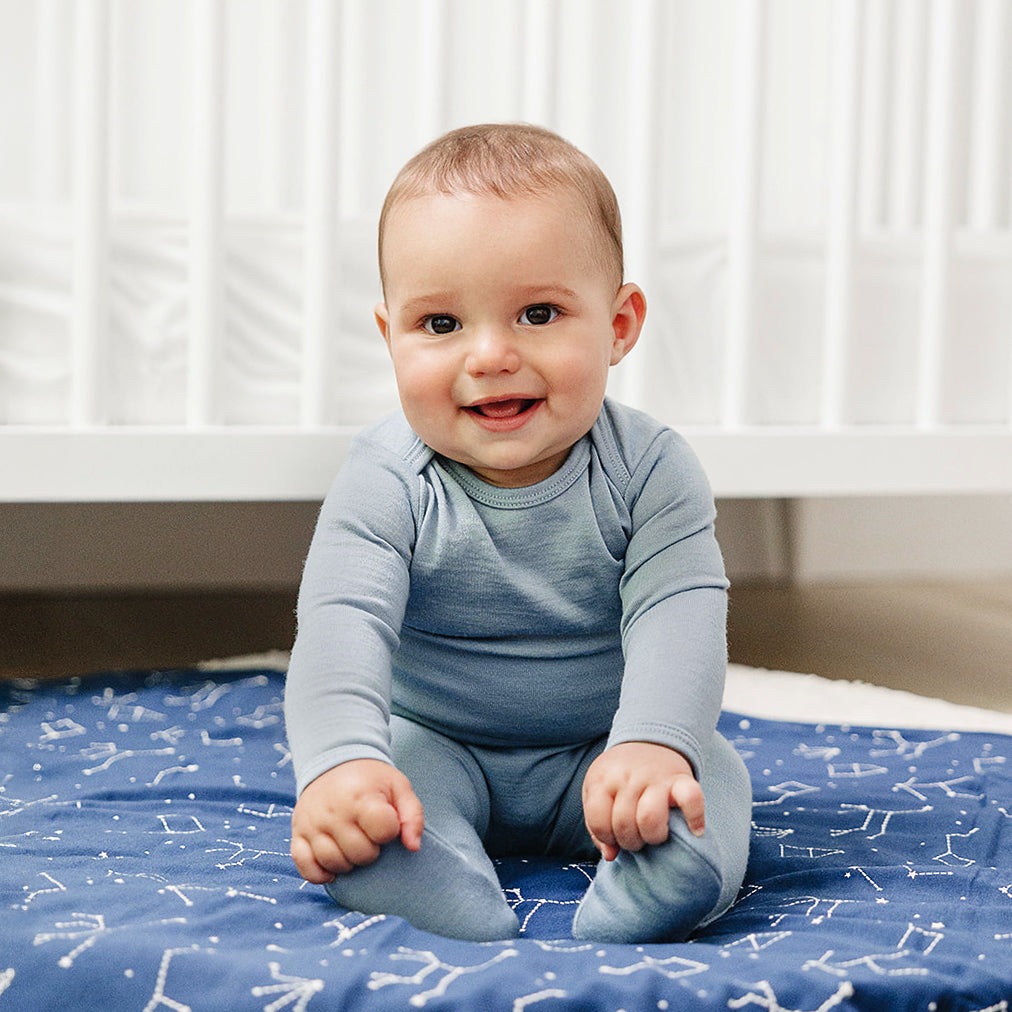 Alternative view of Baby Bodysuit, Long Sleeve, Merino Wool, Blue