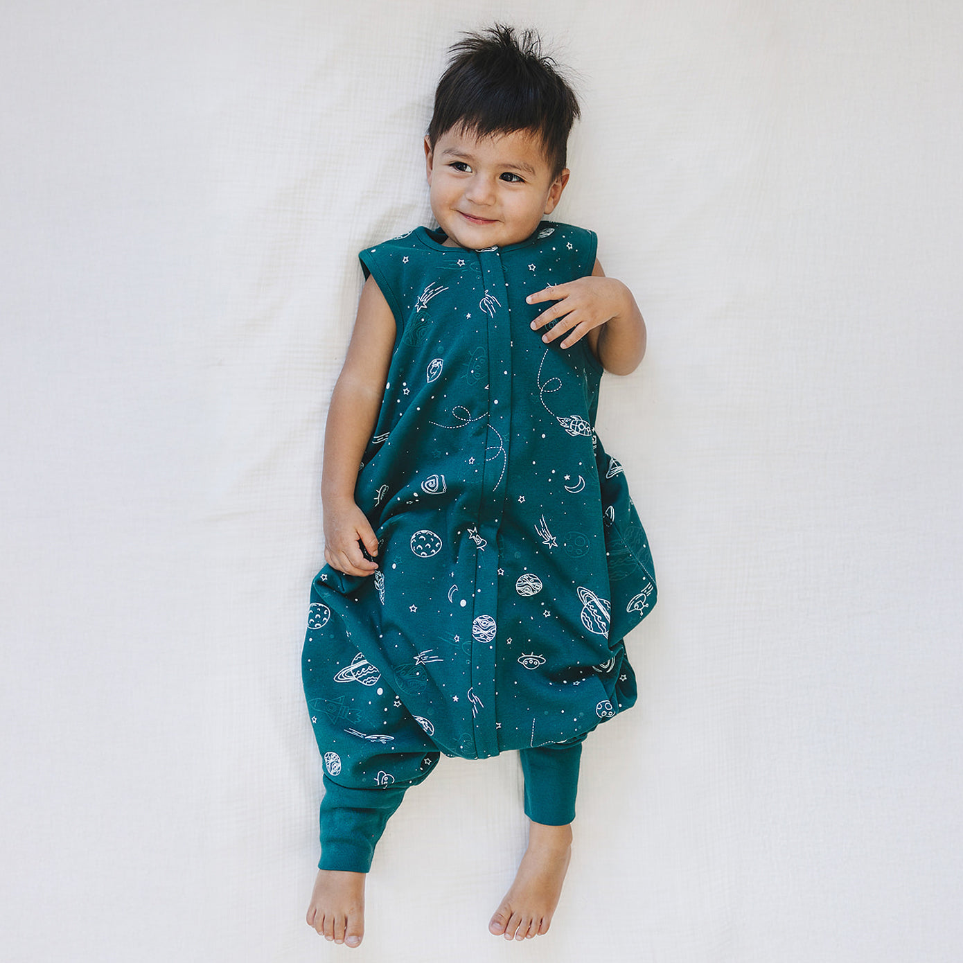 Alternative view of 4 Season® Baby Sleep Bag with Feet, Merino Wool & Organic Cotton, Space - GLOW IN THE DARK