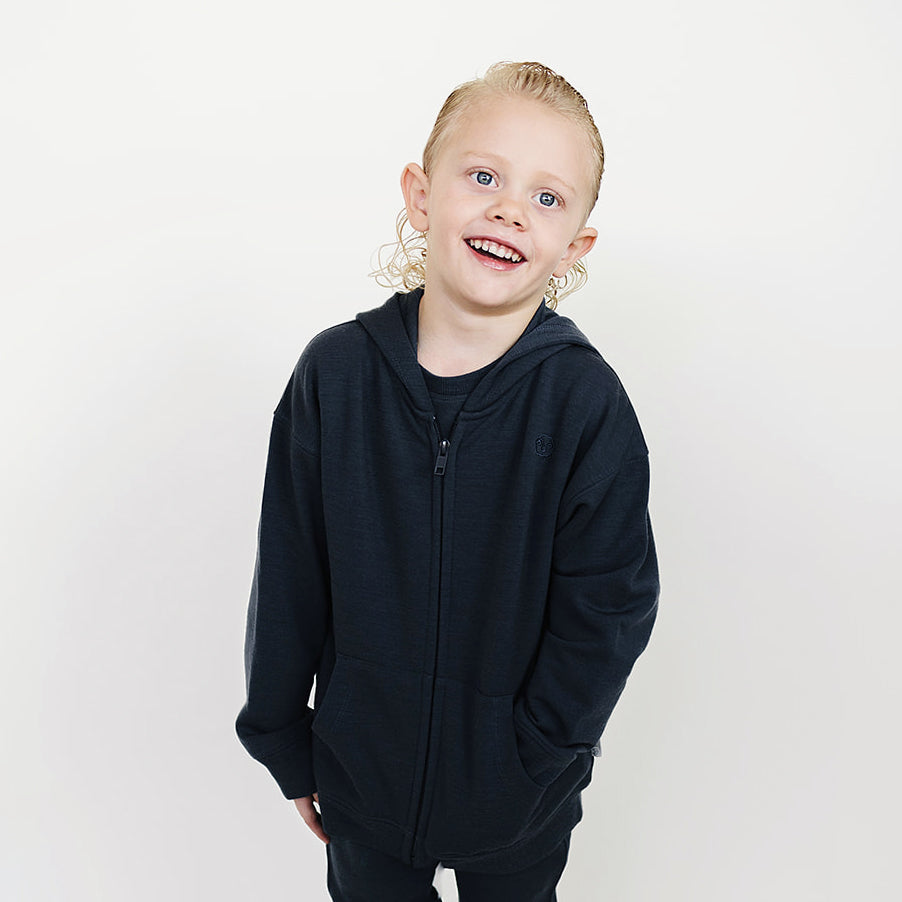 Alternative view of Kids Merino Wool Hoodie, Blueberry