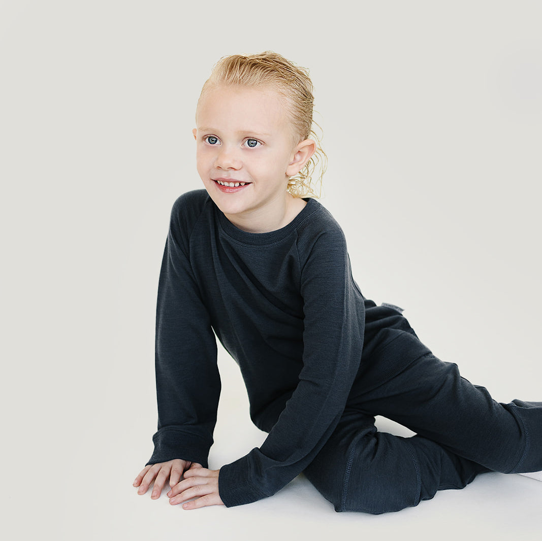 Alternative view of Kids Merino Wool Crew Neck Sweatshirt, Blueberry