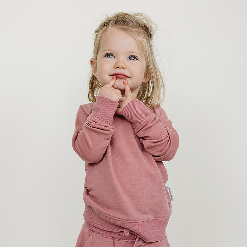 Alternative view of Kids Merino Wool Crew Neck Sweatshirt, Mauve Pink