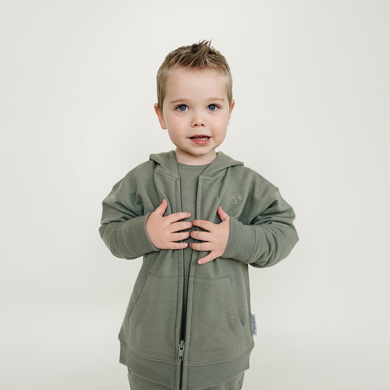 Alternative view of Kids Merino Wool Hoodie, Olive