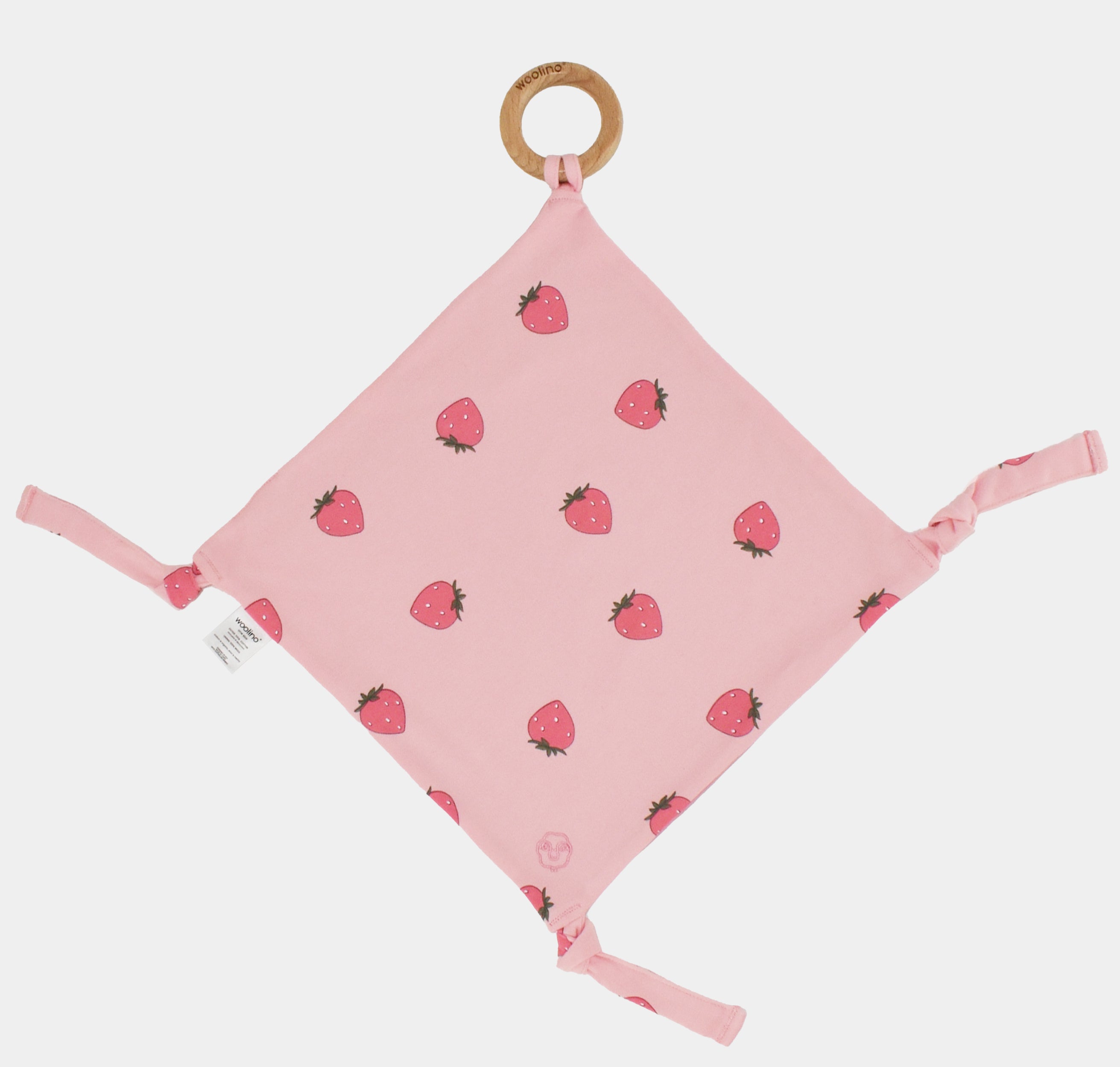 Lovey, Merino Wool and Organic Cotton with Removable Teething Ring, Strawberry