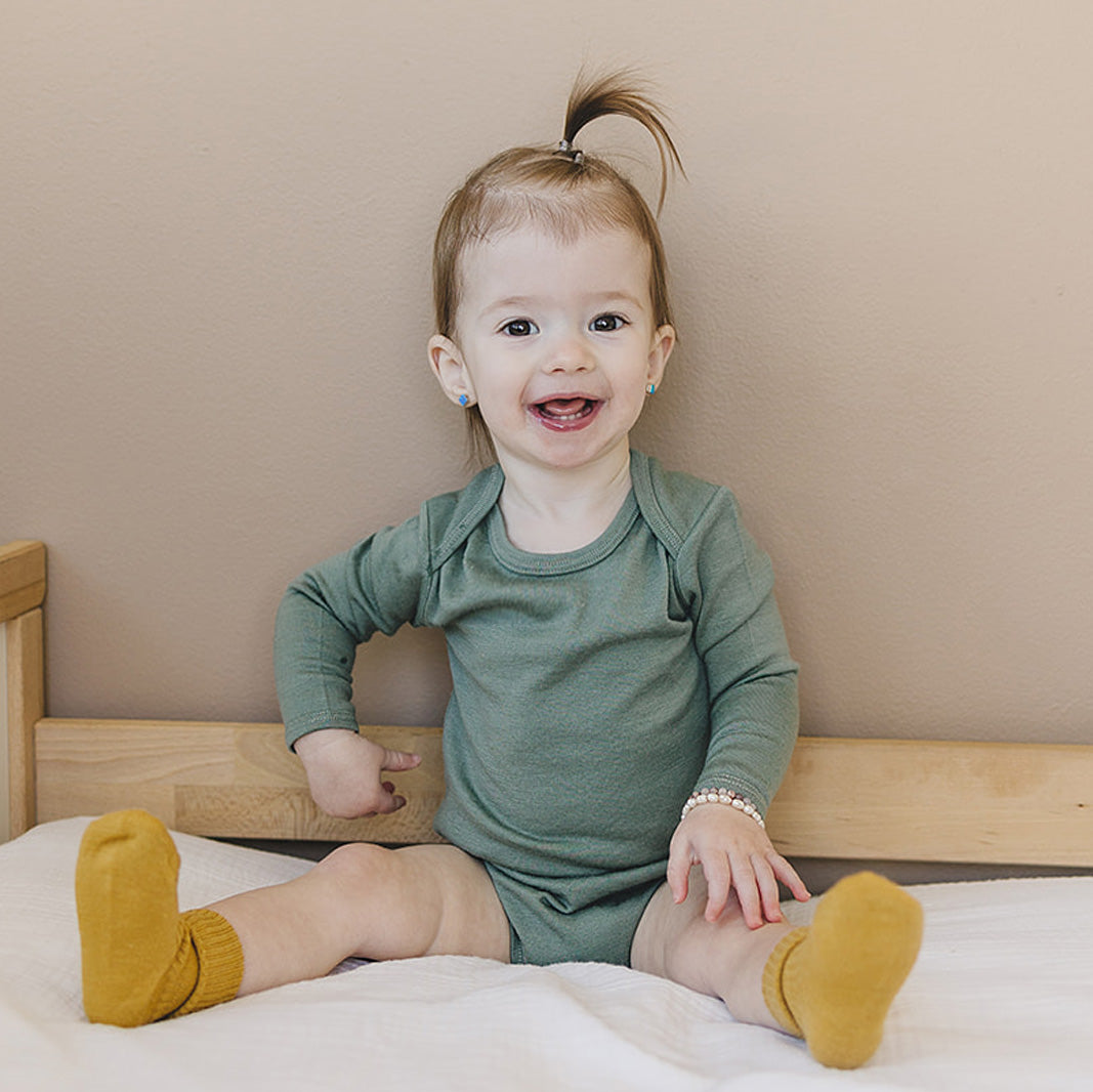 Alternative view of Baby Bodysuit, Long Sleeve, Merino Wool, Sage